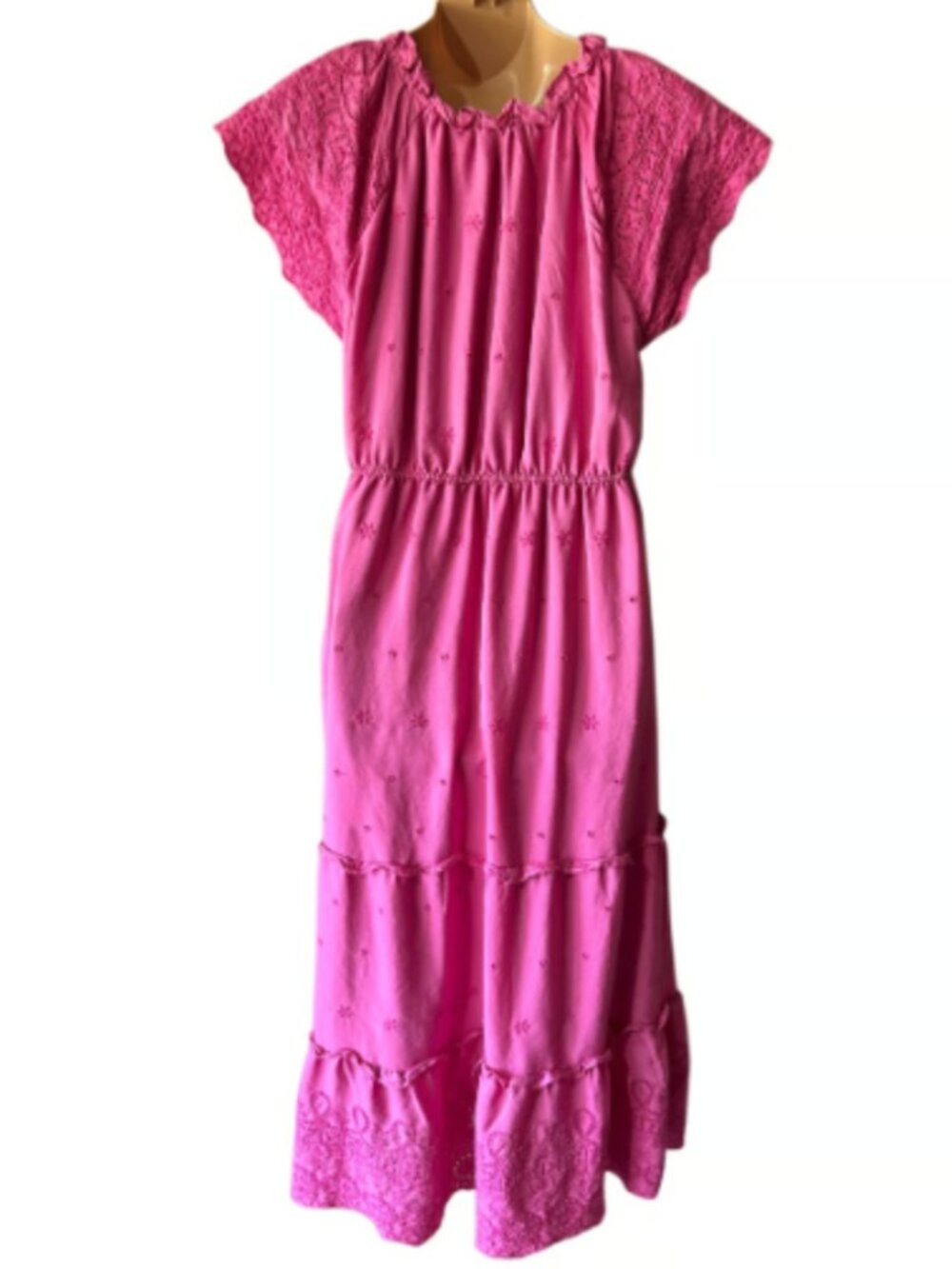 By the River Multi Tiered Pink Eyelet and Embroidered Dress - Picture 2 of 14